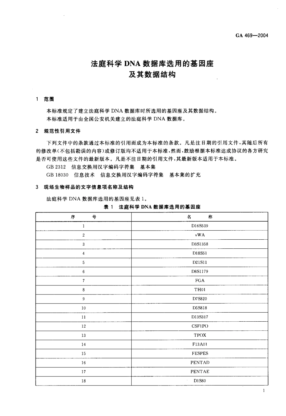 GA 469-2004法庭科学DNA数据库选用的基因座及其数据结构_第2页