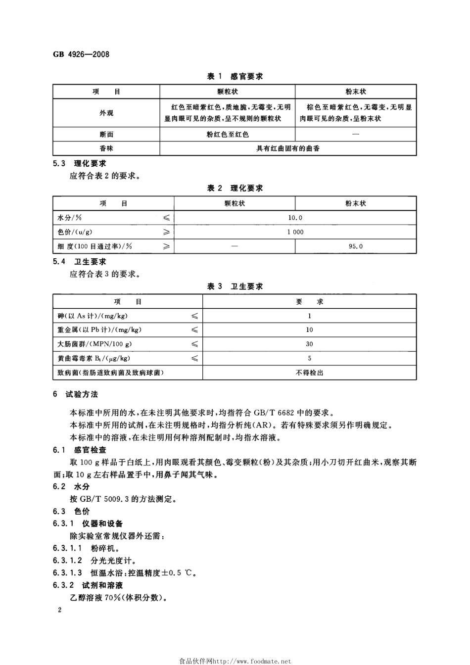 GB 4926-2008食品添加剂 红曲米(粉)_第3页