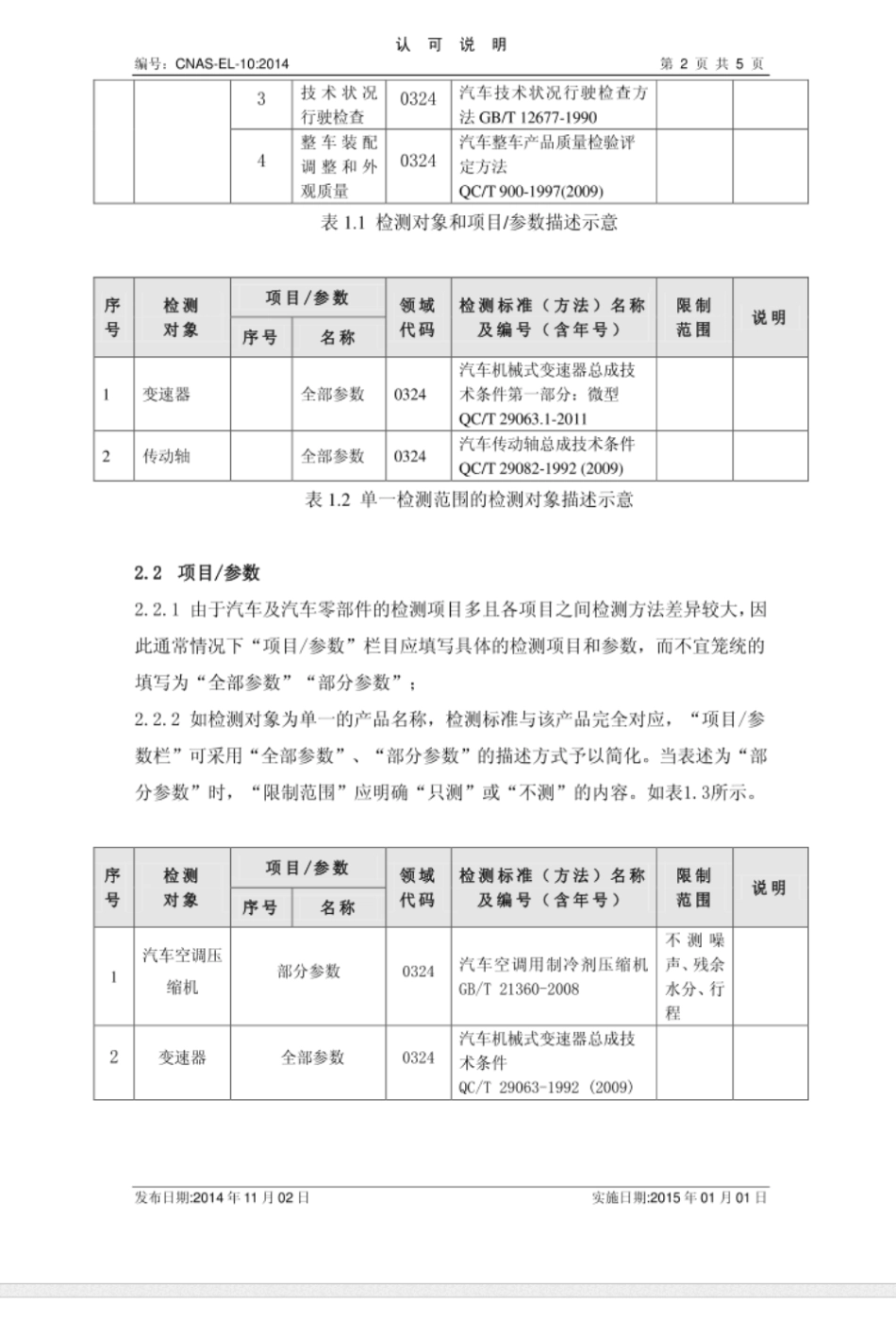 CNAS-EL-10：2014机动车检测领域认可能力范围表述说明_第2页