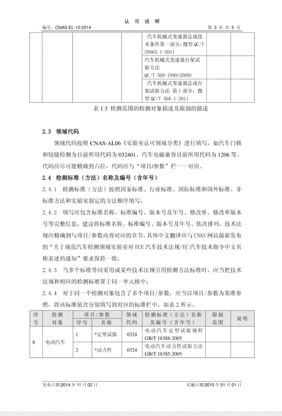 CNAS-EL-10：2014机动车检测领域认可能力范围表述说明_第3页