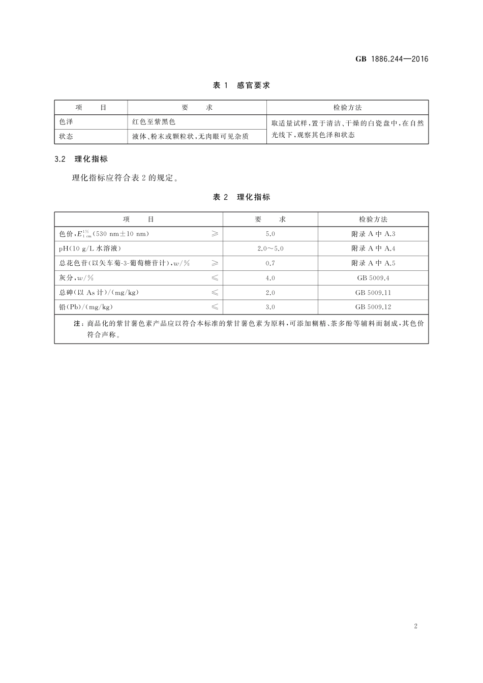 GB 1886.244-2016食品安全国家标准 食品添加剂 紫甘薯色素_第3页