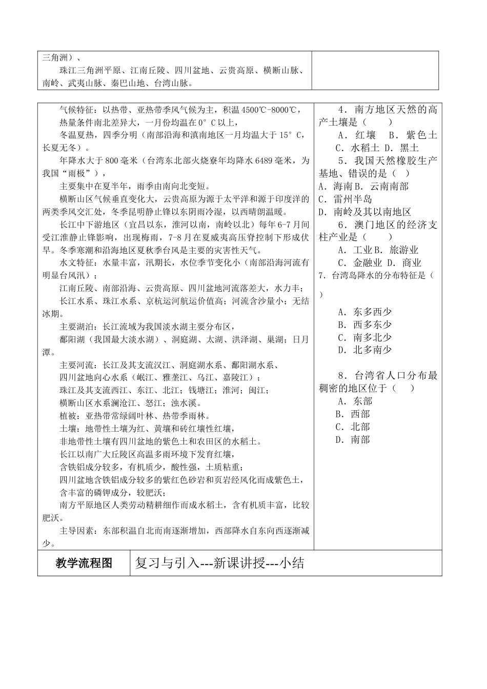 下载南方地区教案教学设计(八年级下册人教版地理)_第2页