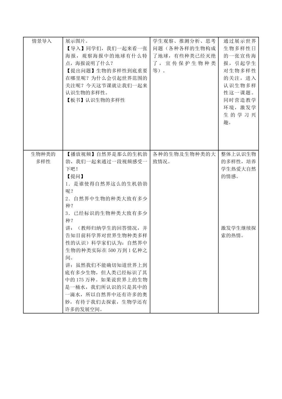 优质课第二章:认识生物的多样性教学设计教案下载 _第2页