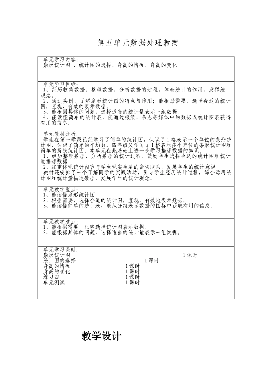 北师大版六上数学第五单元:数据处理教案教学设计下载14_第1页